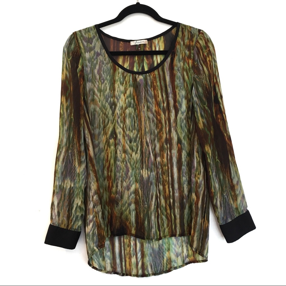 [FREEBIRD] Sheer Long Sleeve Rainbow Tie Dye Top M